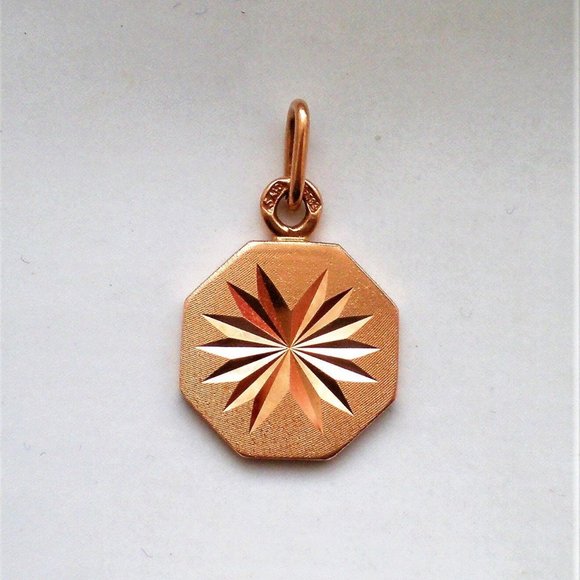 Russian Soviet USSR 14K 583 Rose Pink Gold Diamond Cut Two-Sided PENDANT CHARM - Picture 1 of 5